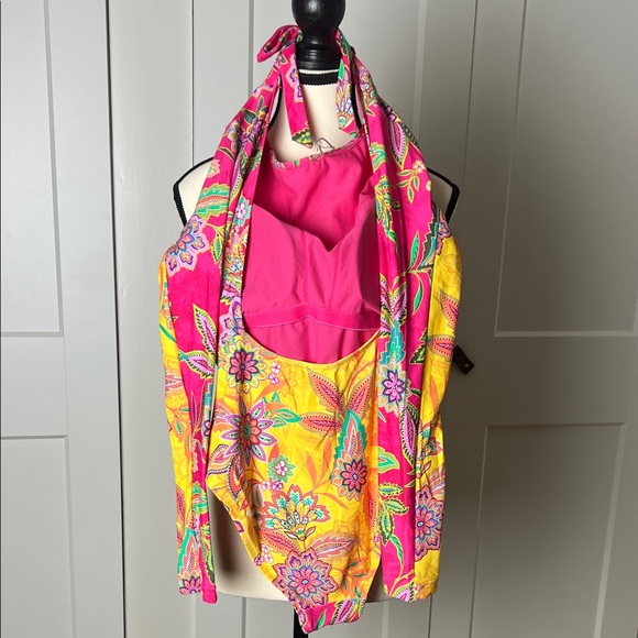 NWT JOHNNY WAS FLAMINGO MIX CUT‑OUT SURF ONE PIECE - Picture 7 of 9